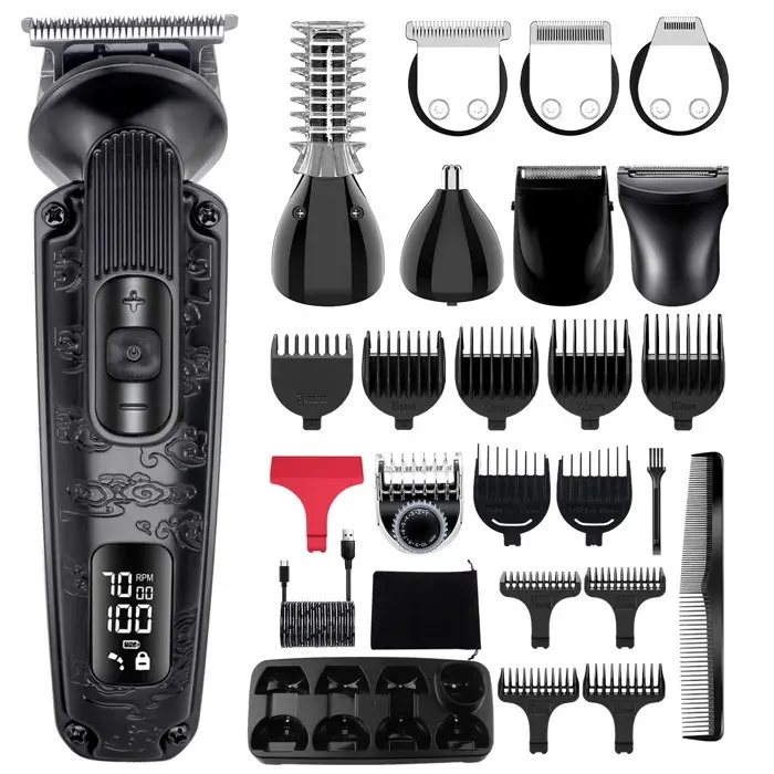 Hatteker Tondeuse Cheveux 8 en 1 Homme Rasoir Électrique Barbe Étanche Sans Fil Tondeuse Multifonction noir