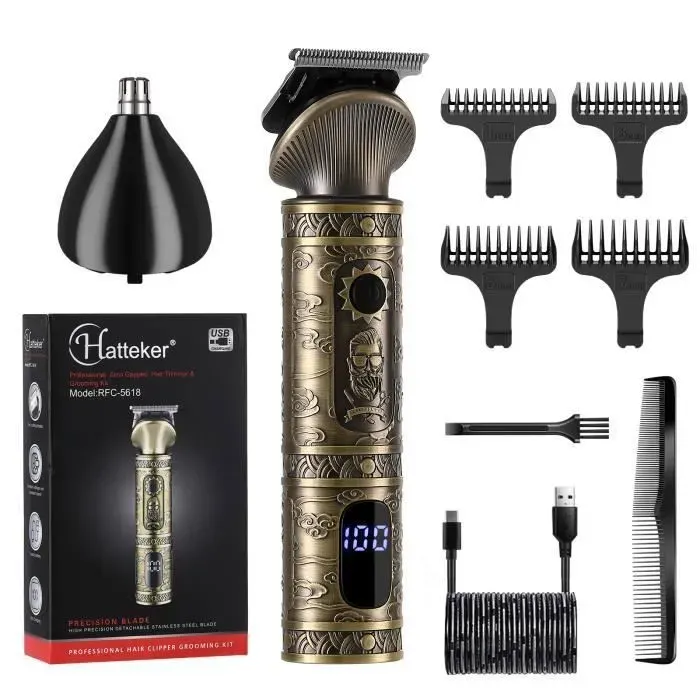 HATTEKER Tondeuse Cheveux et Tondeuse Nez - Oreilles Pour Hommes Tondeuse Barbe 2in1 Or-keeper