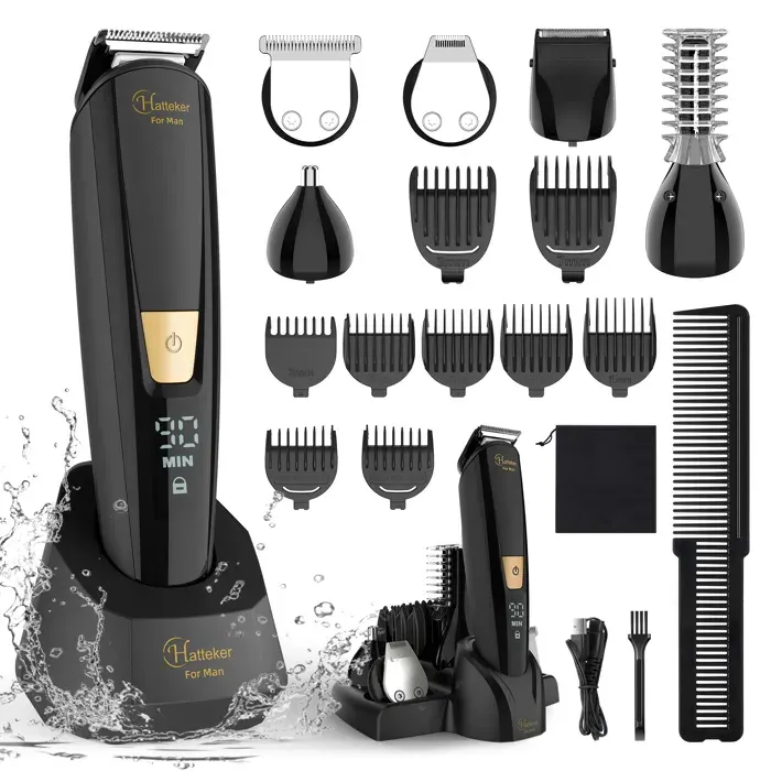 Hatteker Tondeuse Cheveux Homme 5-en-1 Body Grooming Set Rasoir Électrique Corps avec Double Socle et Tondeuse Corps