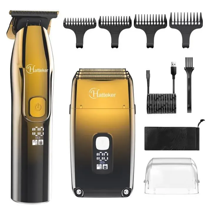 Hatteker Tondeuse Cheveux pour Hommes et Rasoir Electrique avec 3 Lames Flexibles T-forming Tondeuse Barbe Kit dentretien étanches