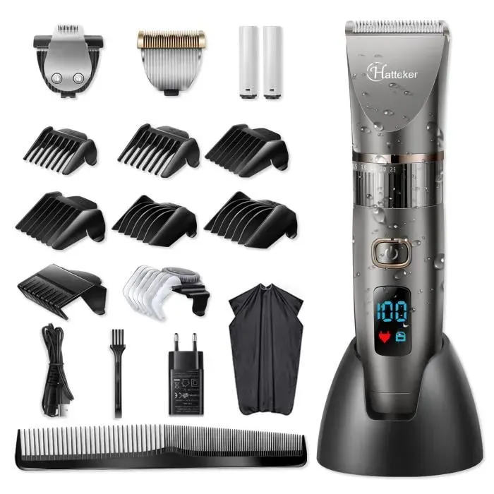 HATTEKER Tondeuse Cheveux Professionnelle Sans Fil Tondeuse Barbe HommesTondeuse Corps Tondeuse de Précision Imperméable 3en1