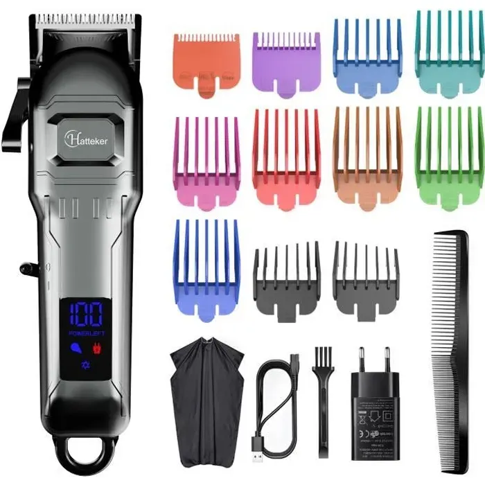HATTEKER Tondeuse Cheveux Tondeuse Barbe Professionnelle Electrique avec Ecran LCD Sans Fil USB Rechargeable Imperméable