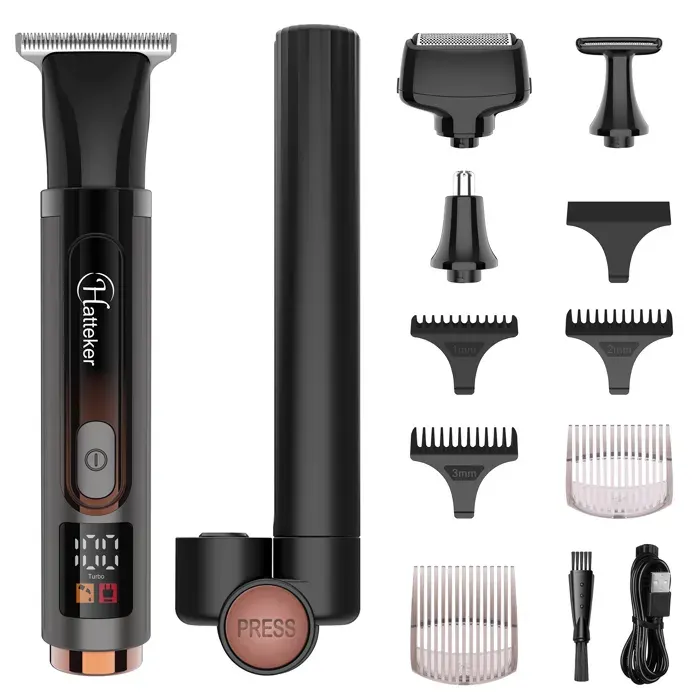 Hatteker TONDEUSE CORPS Homme Étanche avec Écran LED – Rasoir Dos Barbe Visage Corps Sans Fil Tondeuse Multifonction