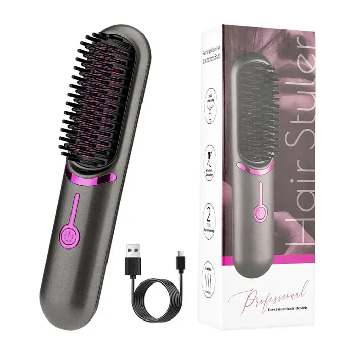 hermal brush 35w 110v-240v chargement - TepidBee - usb réglage de la température à 3 niveaux peigne à double usage pour cheveux l — coloris Gris