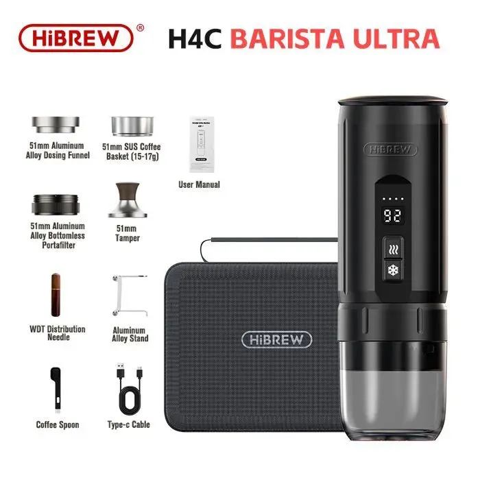Hibrew H4C Barista Ultra Machine Expresso Portable Électrique 51mm Fond Professionnel USB-C Support Pliable Étui Maison Voyage Noir