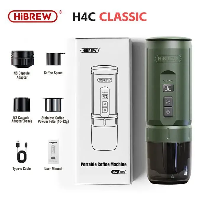 Hibrew H4C Classic Machine Électrique Portable Expresso Niveau Débutant Rechargeable USB-C Café Maison Voyage Vert