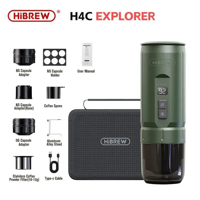 Hibrew H4C Explorer Machine Électrique Portable Expresso Avancée Rechargeable USB-C Support Pliable Étui Voyage Maison Vert