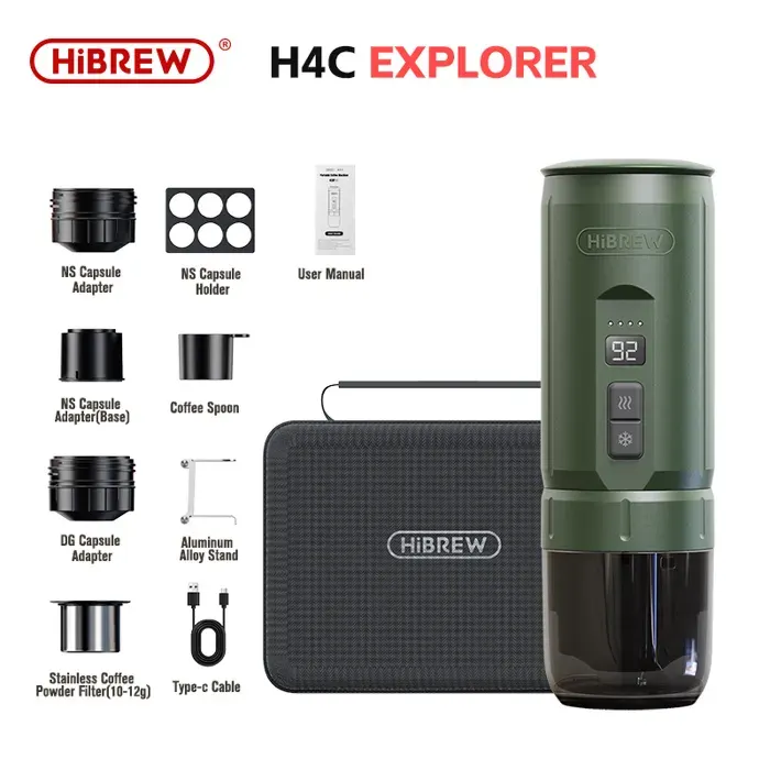 HiBREW - Machine à café expresso Portable pour voiture et maison Camping adaptée à la capsules Nespresso Dolce en poudre H4C