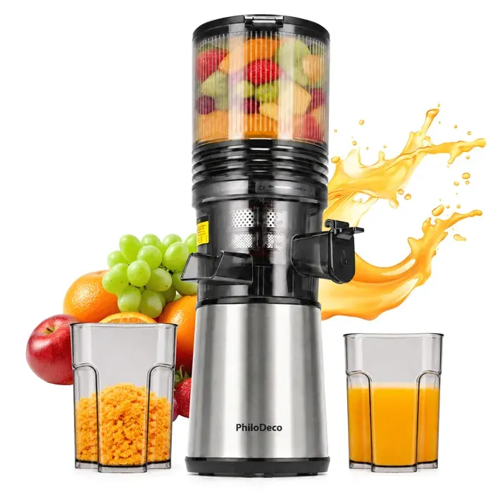 hiloDeco Extracteur de Jus à Froid JE-06 250W Grande Bouche 145mm Haut Rendement Sans BPA Nettoyage Facile Inox