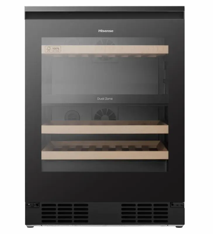 Hisense Cave à Vin 128 L Double Zone - Écran LED, Classe F, Design Noir | Appareil Pour Une Conservation Parfaite