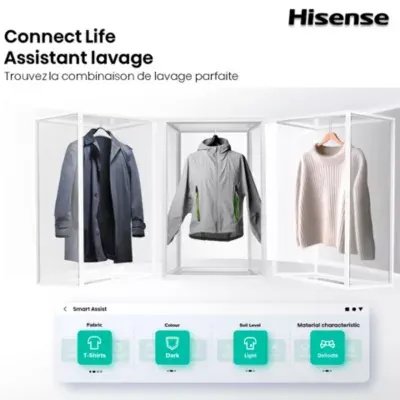 Hisense - Lave Linge Hublot Wf7s1247bw - 12 Kg - 1400 Tr/Min - Classe A - Moteur Induction - Autodosage - Connecté Wifi - Noir — vue 9