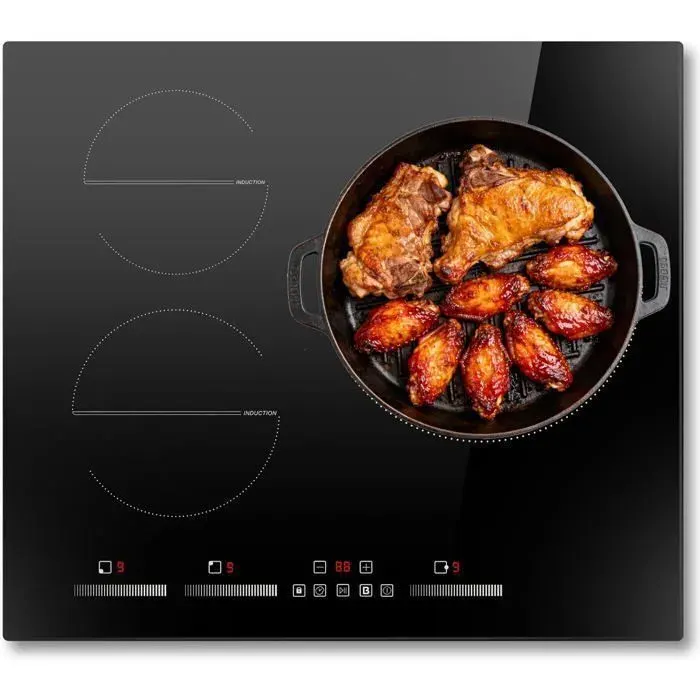 Hobsir Plaque à Induction 3 Feux 60 CMTable de Cuisson Induction 6500W Encastrable Fonction de boost 220-240V
