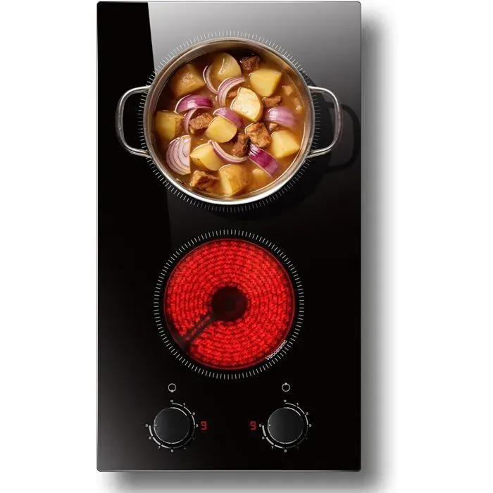 Hobsir Plaque Vitrocéramique 2 Feux 30CM Plaque de Cuisson 3000W Encastrable Puissance à 9 niveaux 220-240V