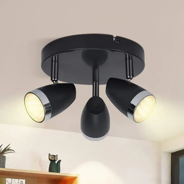 Homefire Spot de plafond LED 3 ampoules moderne 4W noir 3000K orientable 350°