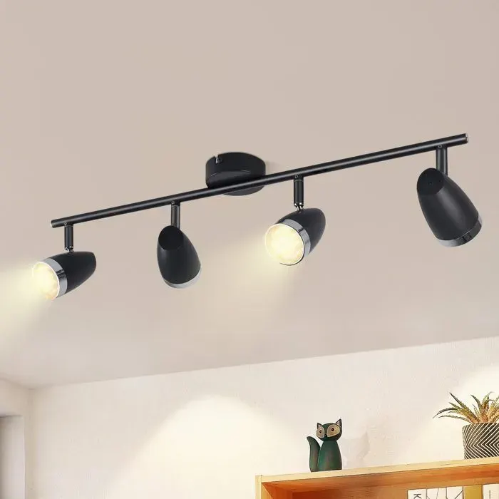 Homefire Spot de plafond LED 4 ampoules moderne 4W noir 3000K orientable 350°