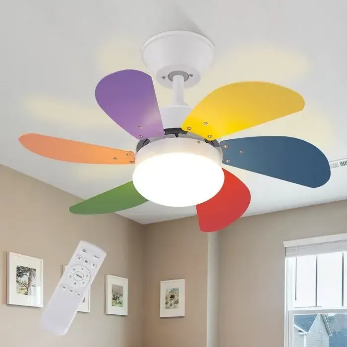 Homefire Ventilateur de plafond à 6 pales avec éclairage - Fer ABS et acrylique - coloré - 75 x 75 x 425 cm - silencieux