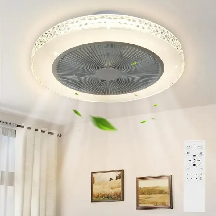 Homefire Ventilateur de plafond rond avec plafonnier à LED et bordure en cristal intensité réglable et minuterieblanc