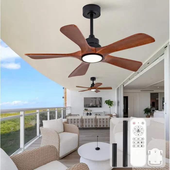 HOMVRA ventilateur de plafond 42 pouces avec LED 5 pales en bois télécommande 6 vitesses noyer et noir