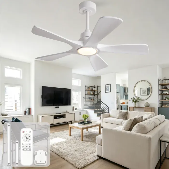 HOMVRA ventilateur de plafond 42 pouces blanc avec LED 5 pales en bois télécommande 6 vitesses