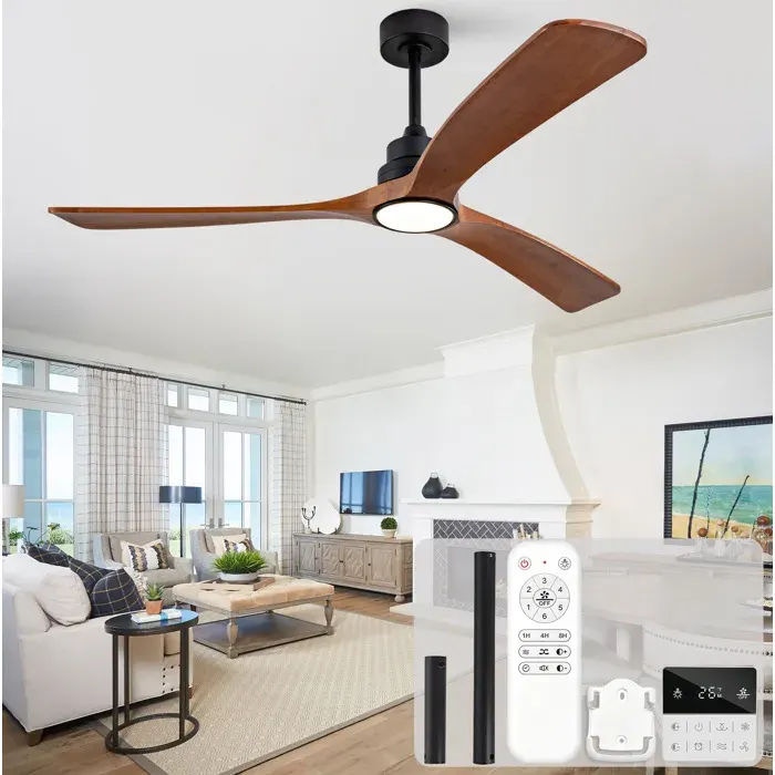 HOMVRA Ventilateur de plafond 60 pouces avec éclairage LED 3 pales en bois télécommande interrupteur mural