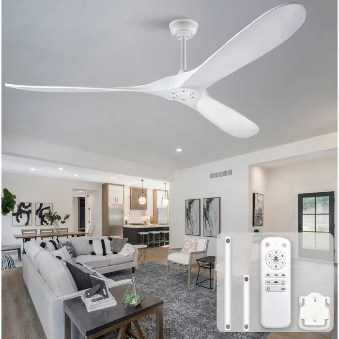 HOMVRA Ventilateur de plafond 70 pouces blanc 3 pales en bois télécommande 6 vitesses réversible sans éclairage