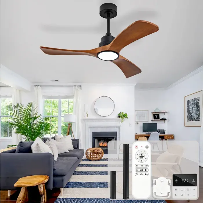 HOMVRA Ventilateur de plafond avec éclairage LED télécommande contrôle mural 6 vitesses bois noir