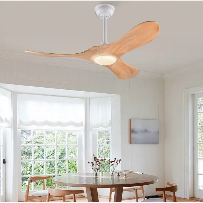 HOMVRA Ventilateur de plafond avec LED 3 pales en bois télécommande 6 vitesses réversible blanc et bois naturel