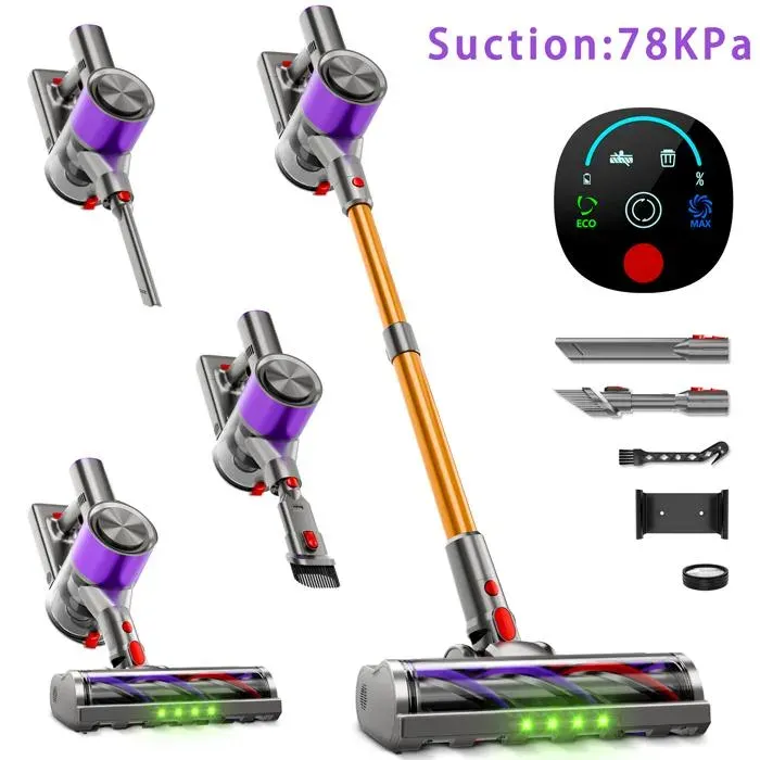 Honki B51E Aspirateur balai sans fil 78KPa autonomie 45 min réservoir 15L avec affichage LED pour poils danimaux et sols