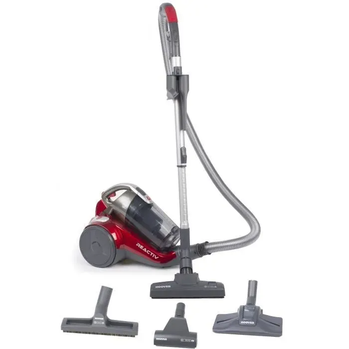 HOOVER RC81_RC25 Aspirateur Traineau sans sac Puissant 800W 75db Performance Filtre Lavable Brosse Poils Animaux Gris/Rouge