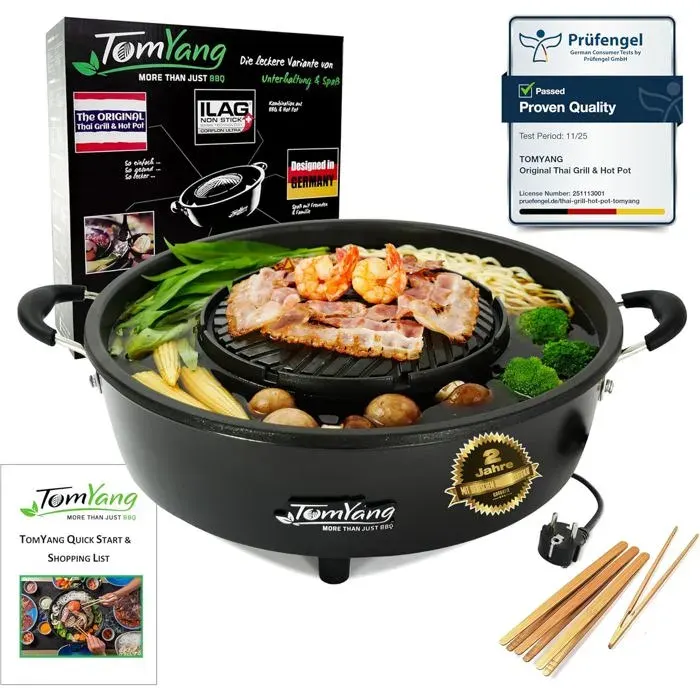 Hot Pot & Barbecue Thaï Électrique 2 En 1 Multicuiseur De Table Antiadhésif BBQ Coréen Appareil Raclette Design Allemand
