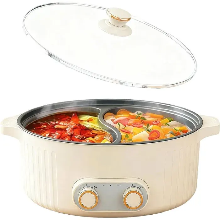 Hot Pot Électrique Marmite 5L Hot Pot Électrique 2000W Multifonctionnelle Antiadhésive Avec Chauffage Rapide & Dopp e Kn[PE563]