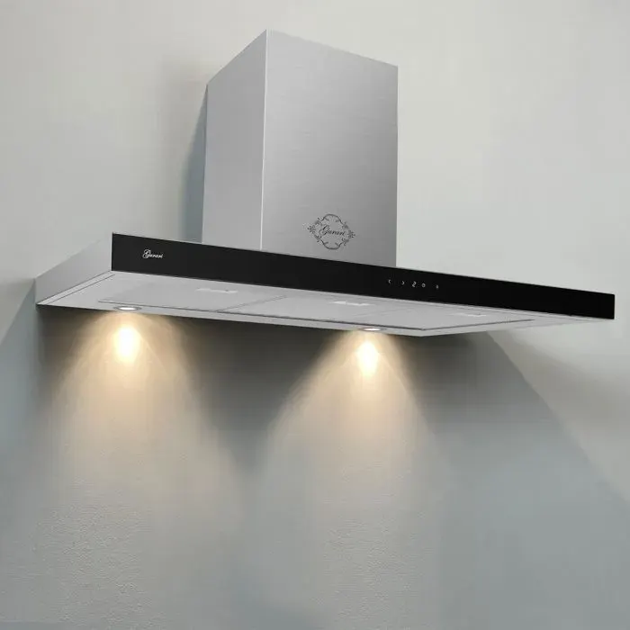 Hotte aspirante 120 cm Gurari GCH 972 BL 120 Quatro • Hotte murale • 850 m³/h • Classe A+ • Verre noir