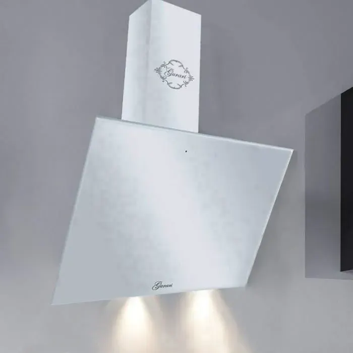 Hotte aspirante 60 cm Blanc verre GURARI GCH D 286+gaine dévacuation Hotte murale inclinée 1000m³/h • Commande tactile+Télécommande