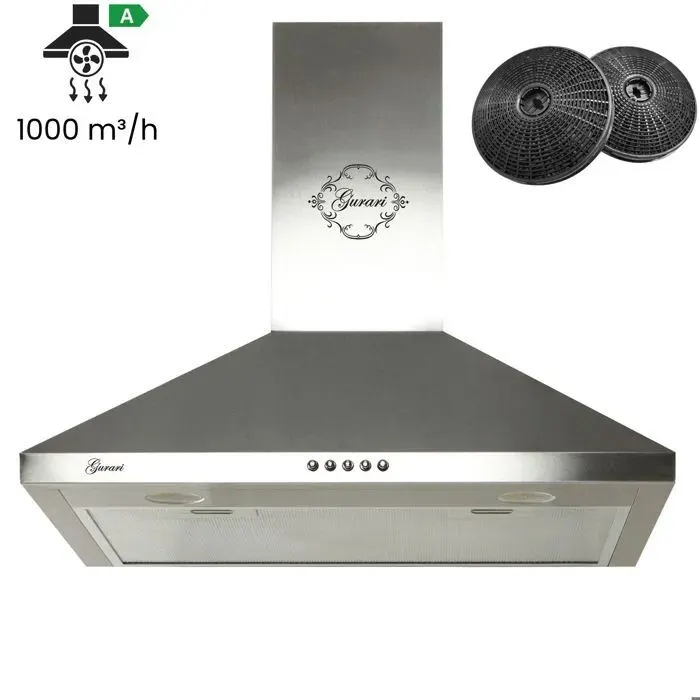 Hotte aspirante 60 cm GURARI GCH C 147+filtre à charbon • Inox • Нotte murale 1000m³/h • Hotte de cuisine • Evacuation & Recyclage