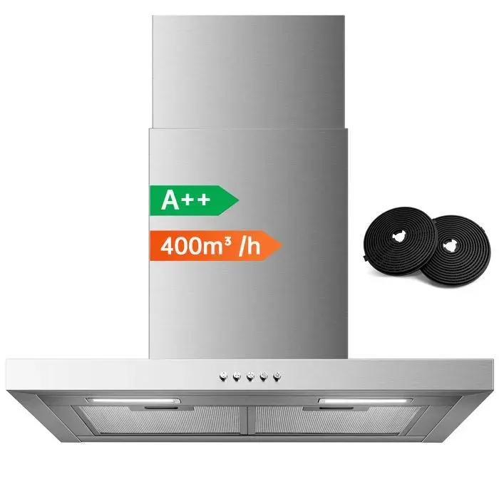 Hotte Aspirante 60cm - 400m³/h - Hotte avec efficacité A++ recirculation et évacuation - 3 vitesses - Filtre à charbon