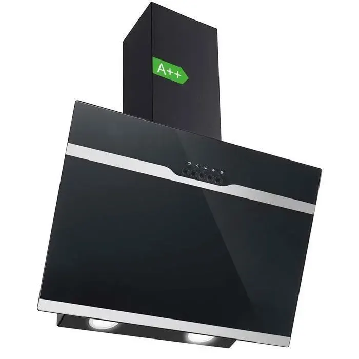Hotte Aspirante 60cm - Classe A++ - 3 vitesses - Verre Noir - Inclinée hotte aspirante - Evacuation - 350m³/h