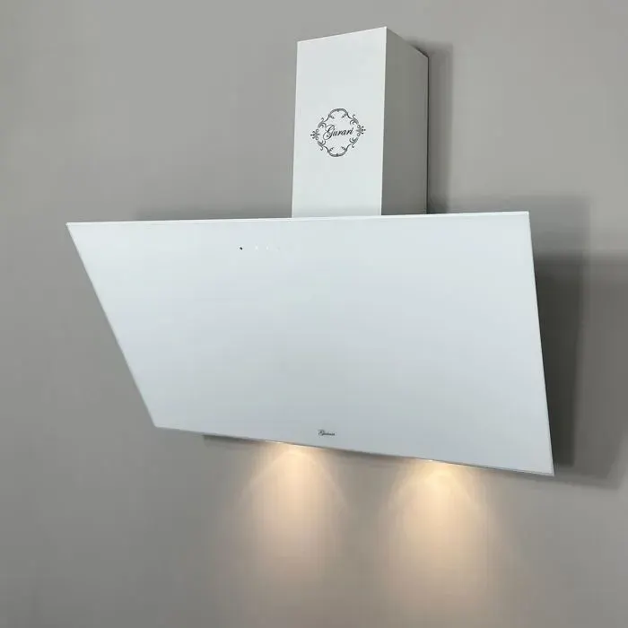Hotte aspirante 80 cm GURARI GCH 286 WH 8 Blanc verre Нotte murale inclinée 1000m³/h Evacuation/Recyclage•TouchControl+Télécommande