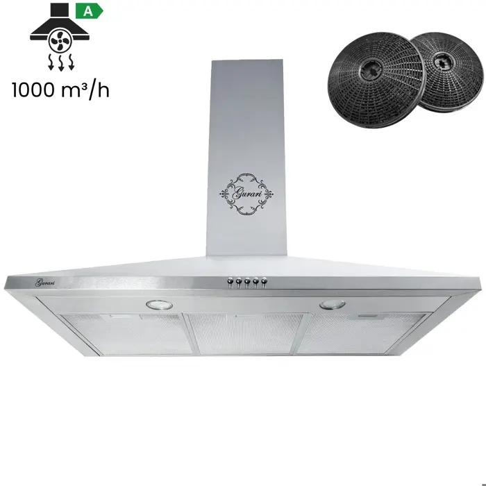 Hotte aspirante 90 cm GURARI GCH C 147+filtre à charbon • Inox • Нotte murale 1000m³/h • Hotte de cuisine • Evacuation & Recyclage