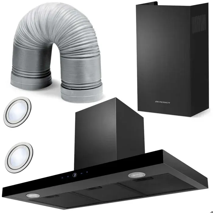Hotte aspirante 90 cm - JANSHOP - Noir - Modèle BT-218 - Acier inoxydable - Éclairage LED - Commande tactile - 100 W