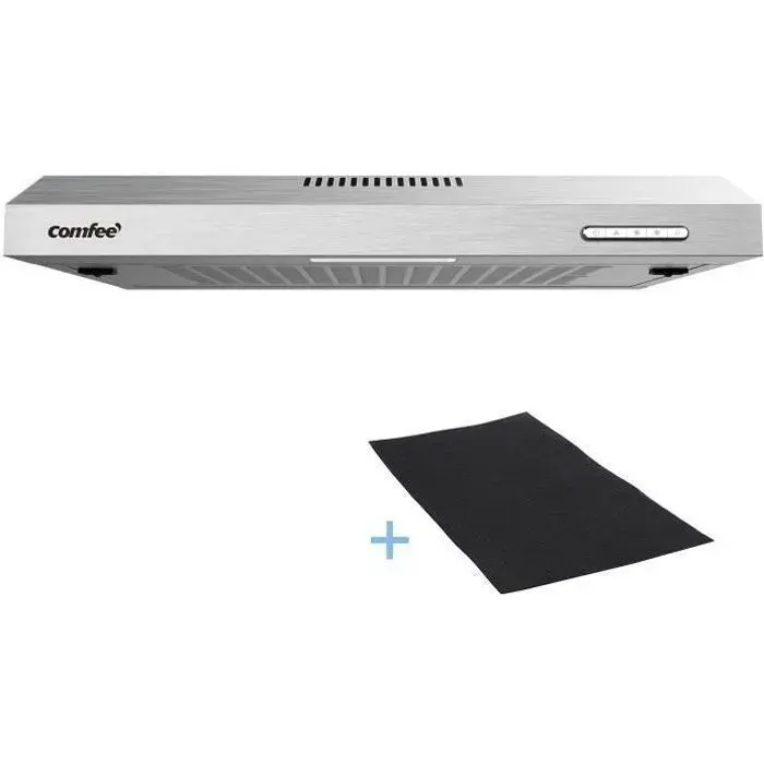 Hotte Aspirante Casquette Visière- 60cm Comfee - 3 Vitesses - Évacuation & Recyclage - LED Lampe - Filtre En Coton Argent - En Inox