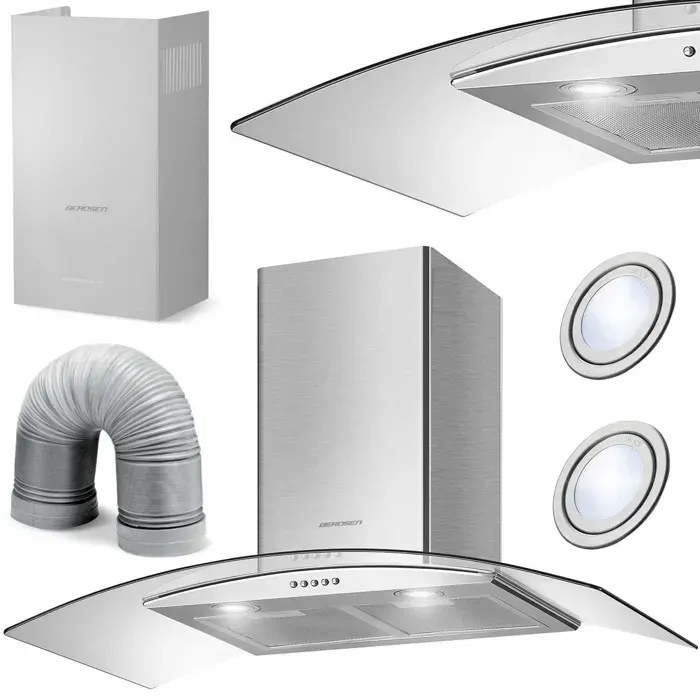 Hotte aspirante cheminée - JANSHOP - 90 cm - Inox - Berdsen BT-223 - Éclairage LED - Filtre anti-graisse aluminium