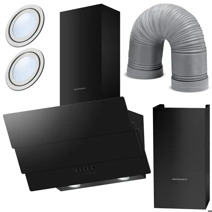 Hotte aspirante cheminée - JANSHOP - Berdsen BT-212 - 60 cm - Noire - Verre trempé - Éclairage LED - 350 m3/h