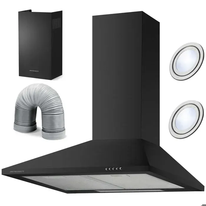 Hotte aspirante cheminée - JANSHOP - BT-214 - 60 cm - Noire - Aspiration 350 m3/h - Filtre anti-graisse aluminium