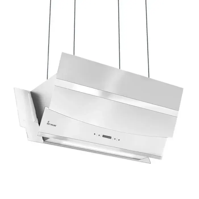 Hotte aspirante cuisine 90cm Hotte Îlot Inclinées acier inoxydable verre blanc
