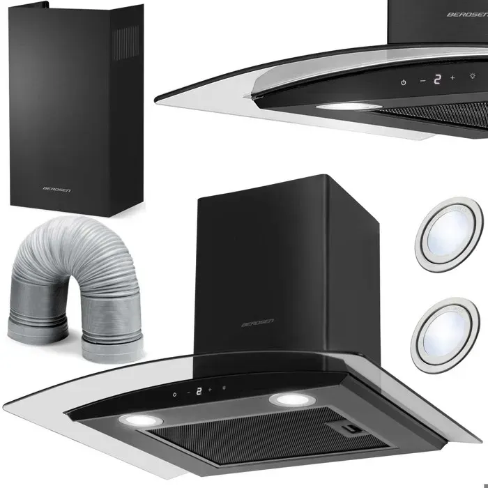 Hotte aspirante en verre trempé - JANSHOP - 60 cm - Noire - Modèle BT-216 - Éclairage LED - 2 modes de fonctionnement