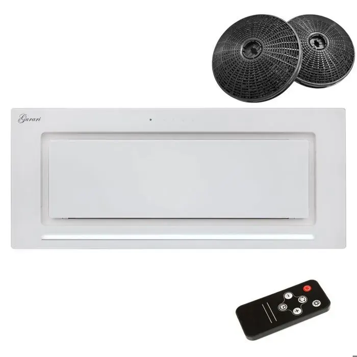 Hotte aspirante encastrable 90 cm GURARI GCH 217+filtre à charbon+Télécommande • Classe A • Verre blanc • Hotte de plafond 1000 m³/h