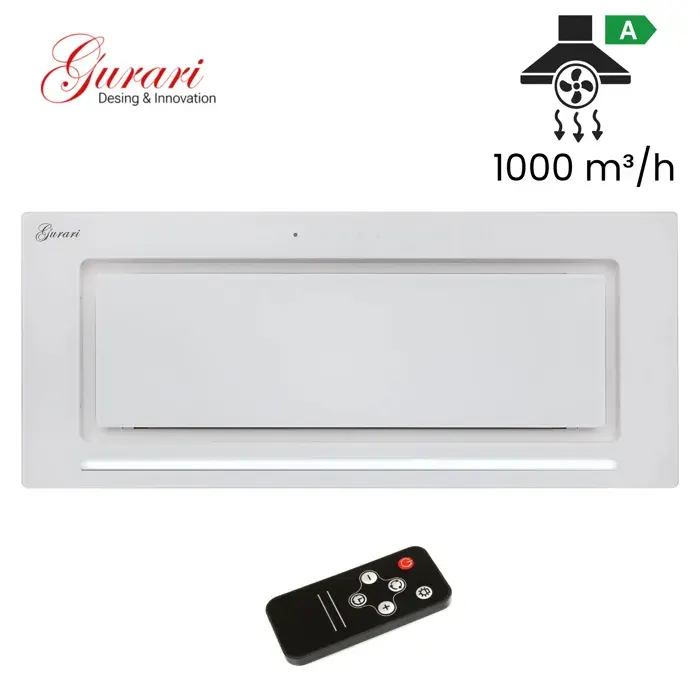 Hotte aspirante encastrable 90 cm GURARI GCH 217+Télécommande • Classe A • Verre blanc • Hotte de plafond 1000 m³/h