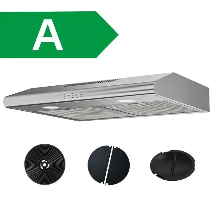 Hotte aspirante FIREGAS 60 cm à fixer sous meuble évacuation ou recyclage moteur BLDC économe classe énergétique — coloris Argente