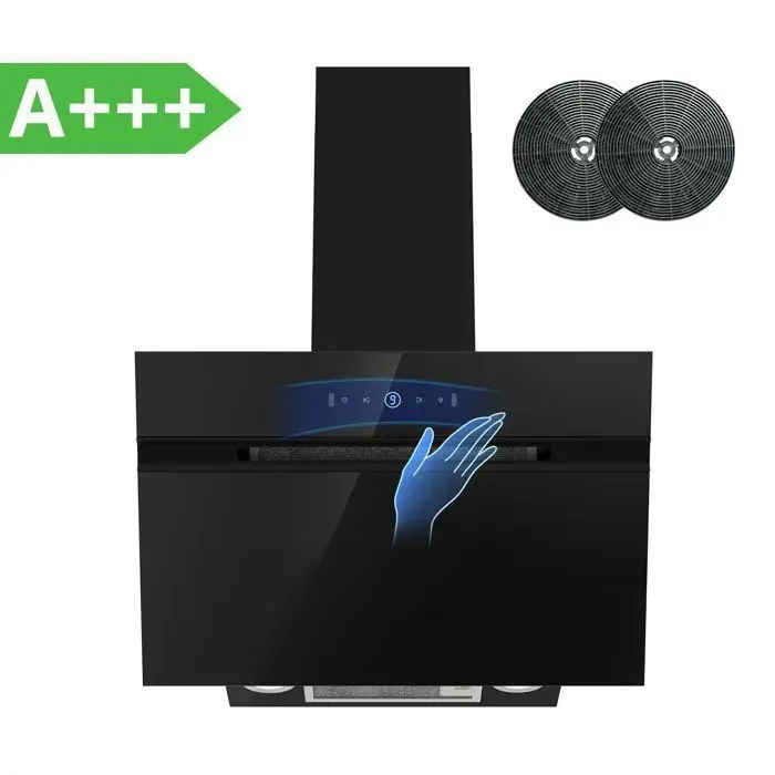 Hotte aspirante FIREGAS 60 cm inclinée 700 m³/h A+++ 9 vitesses moteur BLDC évacuation ou recyclage gestes + tactile