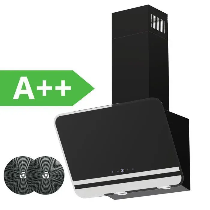 Hotte aspirante FIREGAS 60 cm inclinée fort débit 578 m³/h écran tactile classe énergétique A++ — coloris Noir